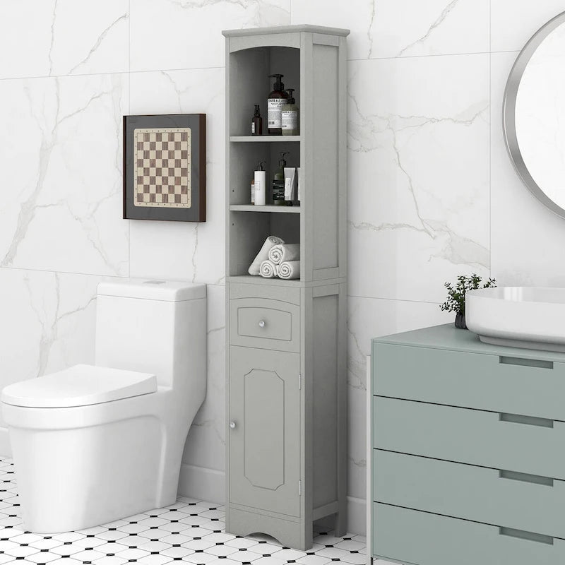 Meuble de rangement autoportant avec tiroir et étagères réglables pour salle de bain ou salon