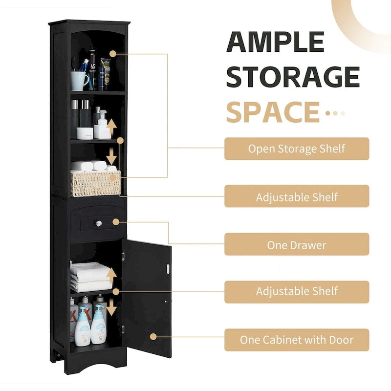 Meuble de rangement autoportant avec tiroir et étagères réglables pour salle de bain ou salon